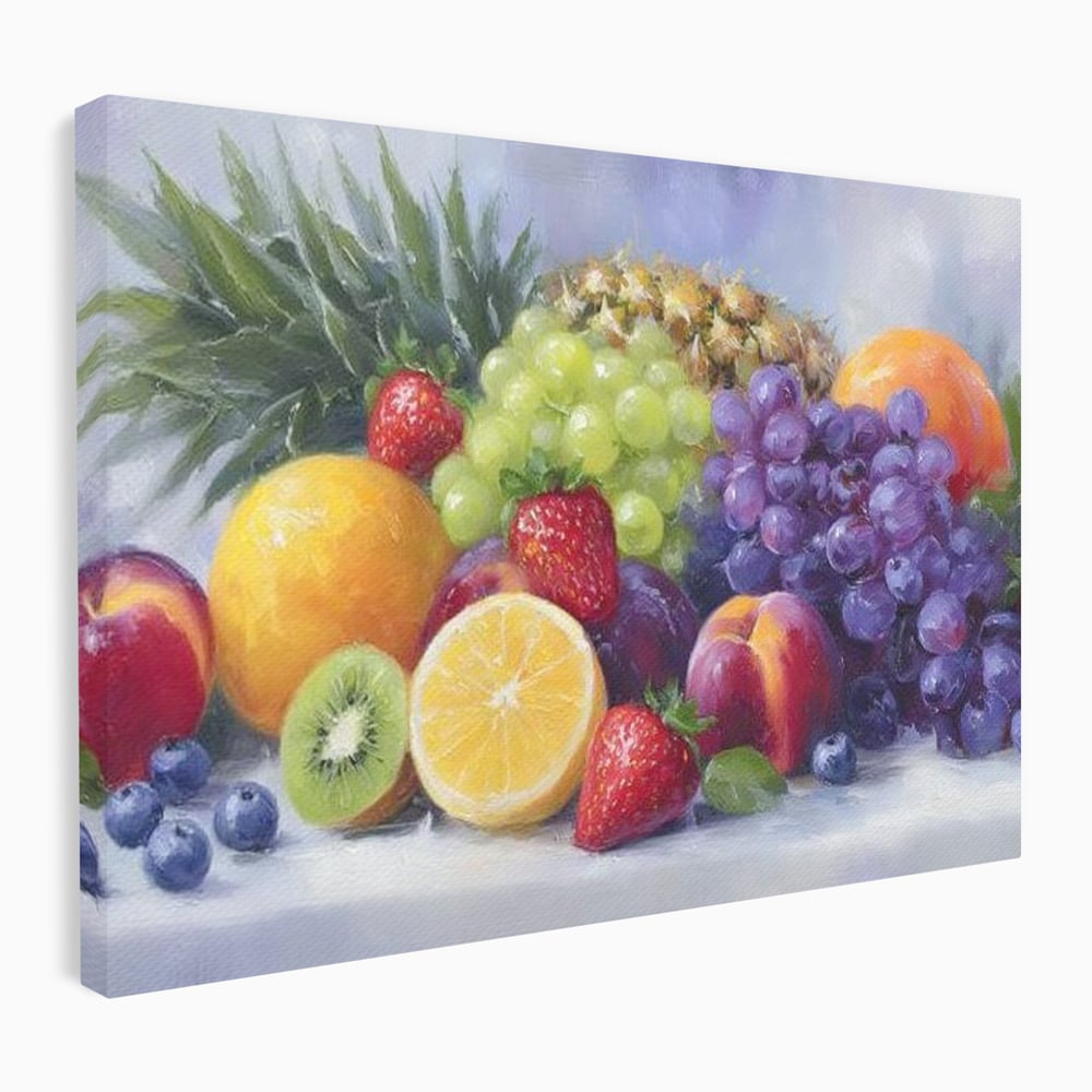 Tablou canvas cu pictura cu cos de fructe, fara rama, pe sasiu de lemn